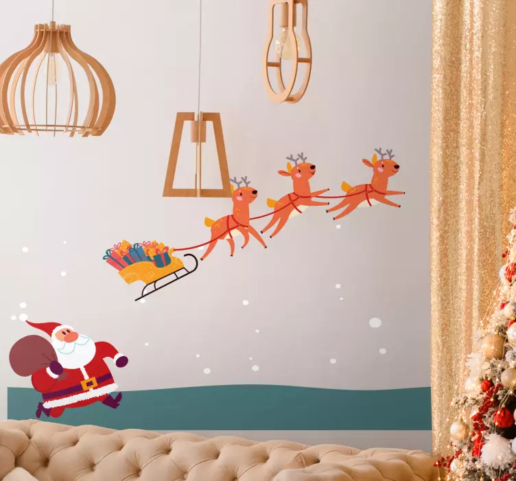Adesivo natalizio scena slitta di babbo natale - TenStickers