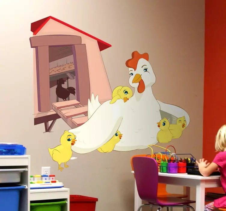 Sticker per bambini chioccia con i pulcini. - TenStickers