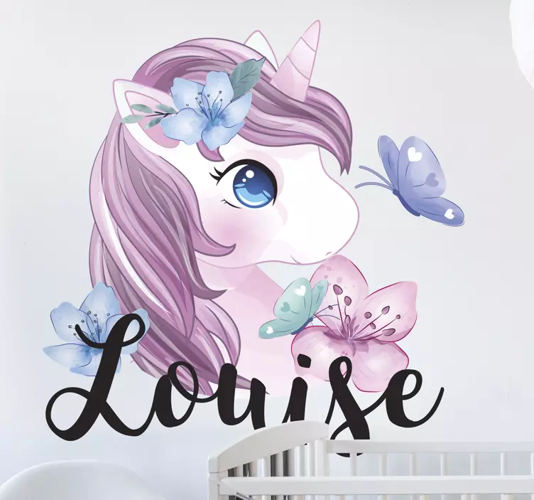 Adesivo personalizzato Unicorno grande occhio con farfalla - TenStickers