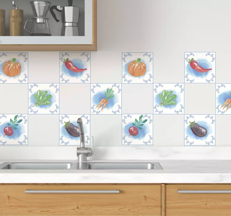 Adesivo murale cucina piastrelle di verdure fresche - TenStickers