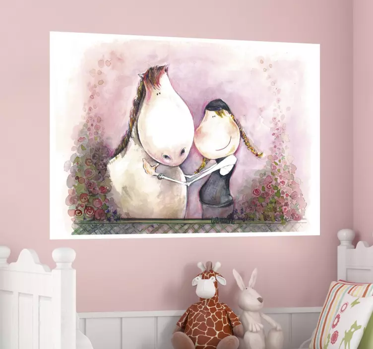 Adesivo murale infantile bambina e il suo cavallo - TenStickers