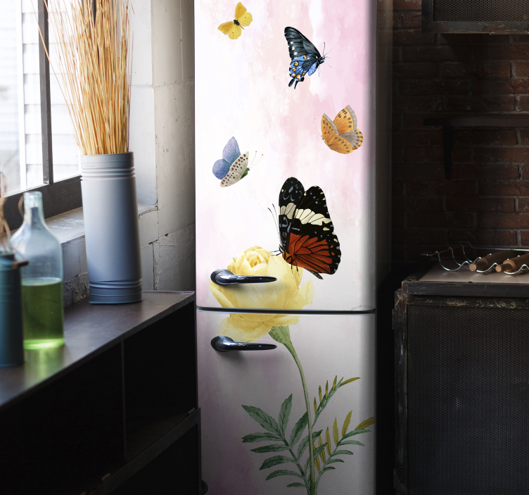 Adesivo per frigo composizione floreale a farfalla - TenStickers