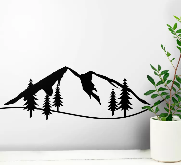 Adesivo murale natura Semplice silhouette di montagna con alberi - TenStickers