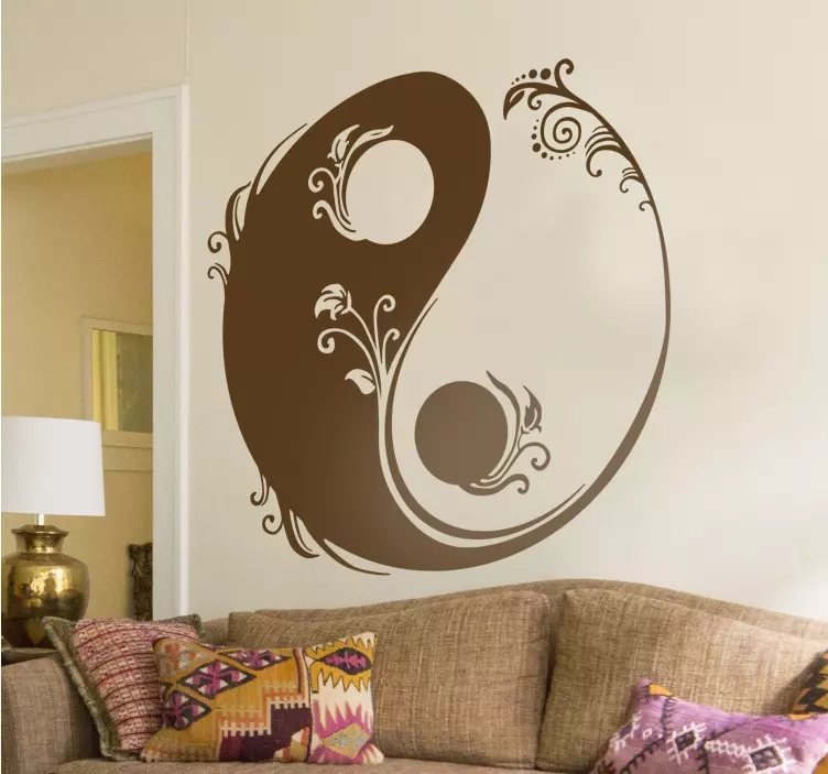 Adesivo murale soggiorno Yin Yang florele - TenStickers