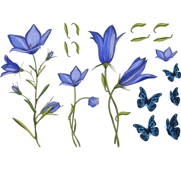 Carta adesiva per mobili fiori blu con farfalle - TenStickers