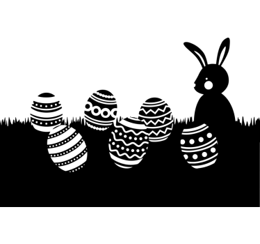 Adesivo per vetrine coniglio e uova di pasqua nel prato - TenStickers