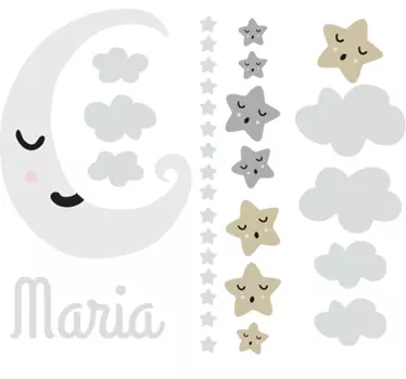 Adesivo murale bambini luna e stelle personalizzabile - TenStickers