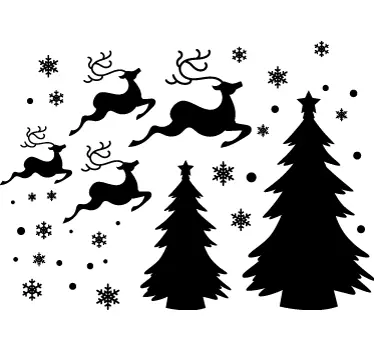 Vetrofania Natale con renne e alberi - TenStickers