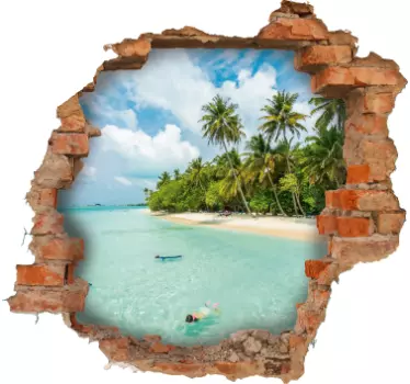 Adesivo murale soggiorno illusione buco muro vista mare - TenStickers