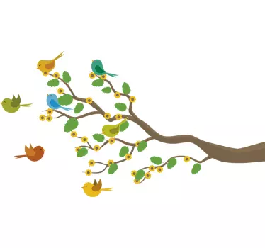 Adesivo murale con uccelli su albero - TenStickers