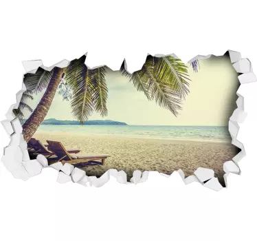 Adesivo murale illusione buco muro vista mare 3d - TenStickers