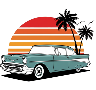 Adesivo per auto palme al tramonto vintage - TenStickers