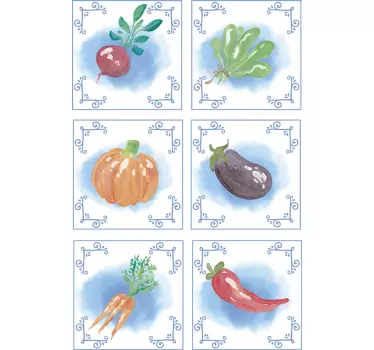 Adesivo murale cucina piastrelle di verdure fresche - TenStickers