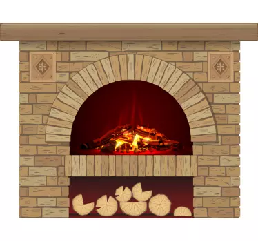 Adesivo murale soggiorno illusione caminetto di mattoni - TenStickers