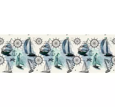Greca adesiva per pareti Elementi marini - TenStickers