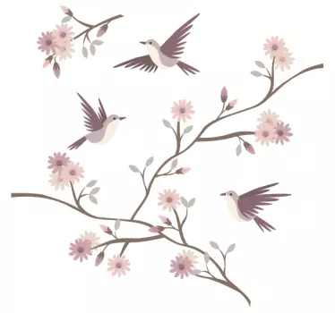 Adesivo fiore Fiorisce in primavera con uccellini - TenStickers