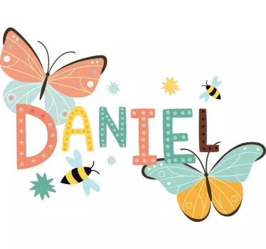 Adesivo neonato farfalle con nome personalizzato - TenStickers
