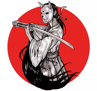 Adesivo auto Silhouette ragazza ninja su sfondo rosso - TenStickers