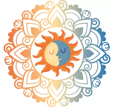 Adesivo murale floreale Mandala sole e luna - TenStickers