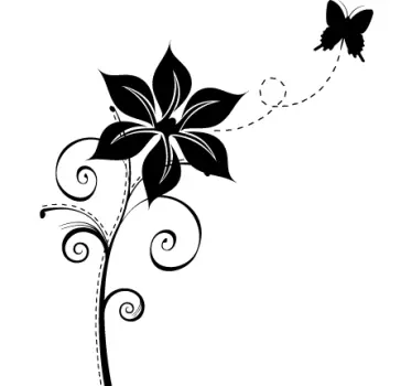 Sticker decorativo fiore con farfalla - TenStickers