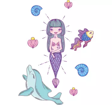 Adesivo per box doccia Sirena e delfino - TenStickers