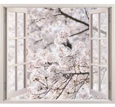Adesivo fiore Viste 3d ad alberi bianchi della sorgente - TenStickers
