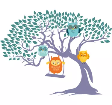 Adesivo animale gufi giocosi sugli alberi - TenStickers