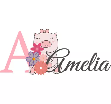 Adesivo neonato maialino con nome - TenStickers