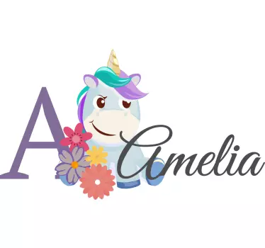 Adesivo neonato unicorno con nome - TenStickers