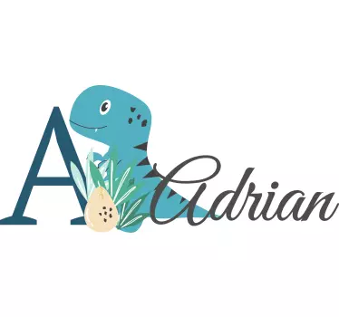 Adesivo neonato dinosauro blu con nome - TenStickers