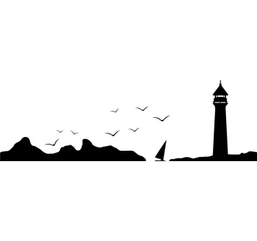 Adesivo per camper con paesaggio di faro e scogli - TenStickers