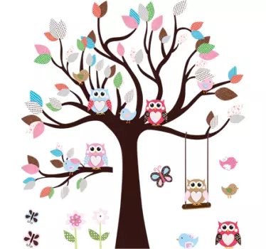 Adesivo camerette gufi albero - TenStickers