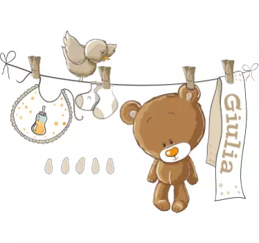 Adesivo murale bambini orsacchiotto e nome personalizzabile - TenStickers