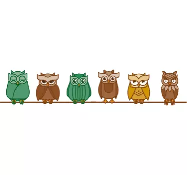 Greca adesiva collezione di gufi colorati - TenStickers