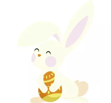 Sticker animale domestico coniglio felice con uovo - TenStickers