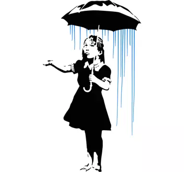 Sticker Bansky Bambina sotto la pioggia - TenStickers