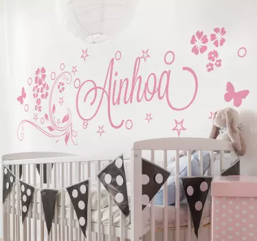 Sticker cameretta nome con fiori - TenStickers