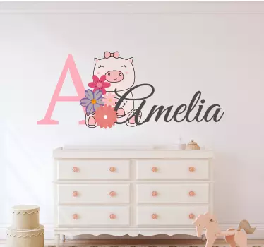Adesivo neonato maialino con nome - TenStickers