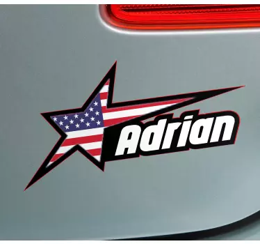 Adesivo auto Bandiera degli stati uniti con stella e nome persona - TenStickers