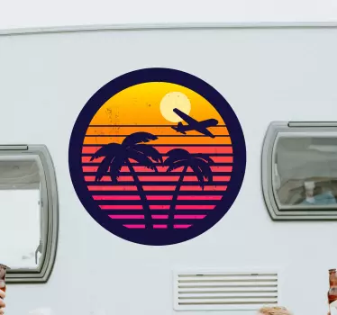 Adesivo camper palme retrò arancioni - TenStickers