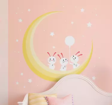Adesivo bebè luna e coniglietti - TenStickers