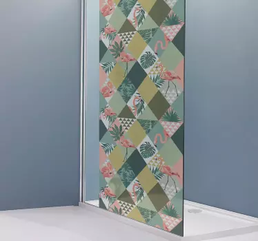 Adesivo box doccia fenicotteri e forme geometriche - TenStickers
