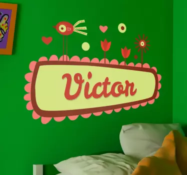 Adesivo cameretta illustrazione nome - TenStickers