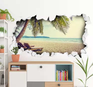 Adesivo murale illusione buco muro vista mare 3d - TenStickers