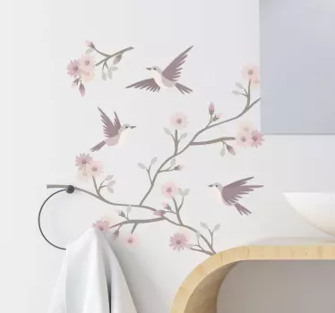 Adesivo fiore Fiorisce in primavera con uccellini - TenStickers
