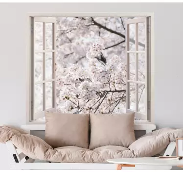 Adesivo fiore Viste 3d ad alberi bianchi della sorgente - TenStickers