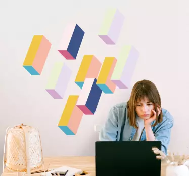 Adesivo geometrico motivi a blocchi multicolori - TenStickers