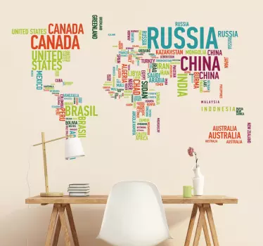 Adesivo mappamondo paesi colorato - TenStickers