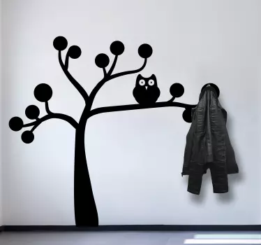 Adesivo murale appendiabiti Albero con gufo - TenStickers