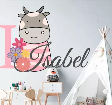 Adesivo neonato mucca con nome - TenStickers